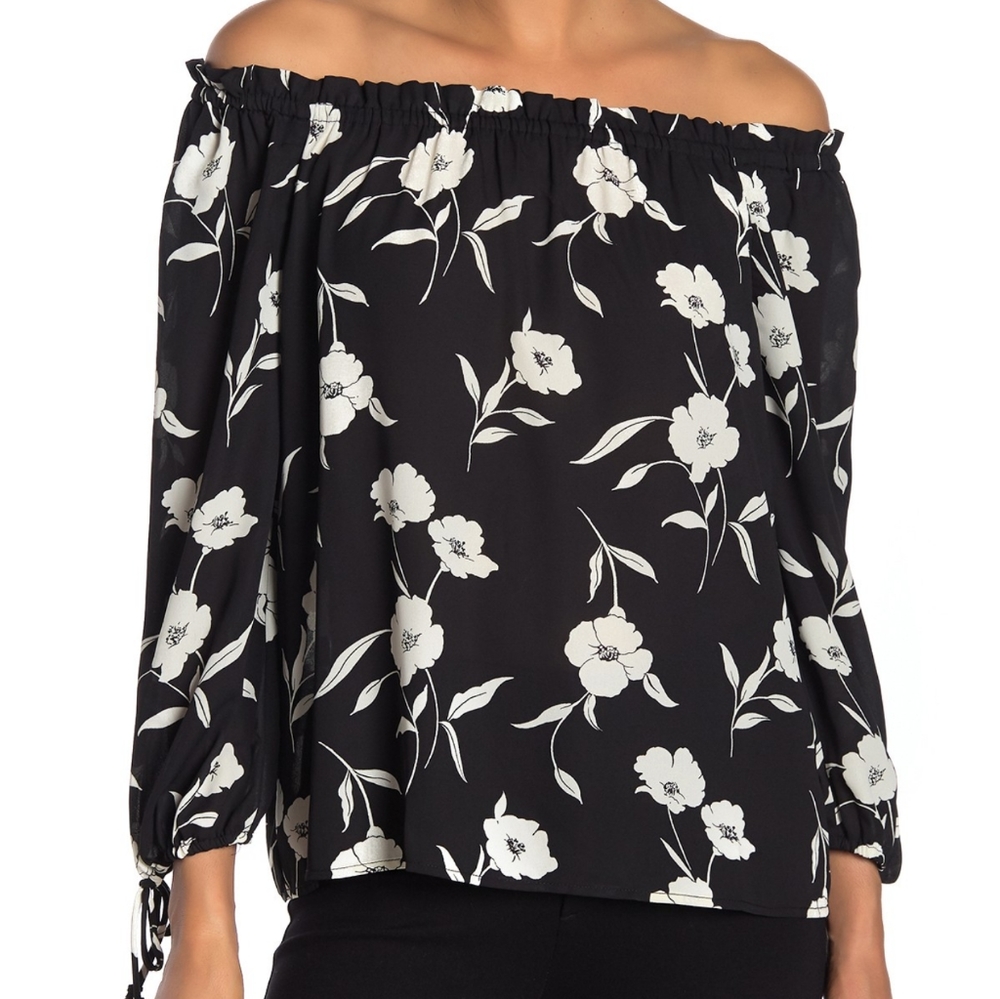 Off-the-Shoulder Tie Sleeve Blouse